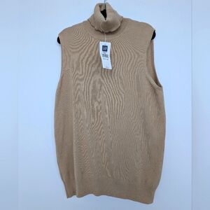 Vintage Deadstock Gap NWT Stretch Rib Knit Turtleneck Tank Top Camel Sz M Y2K